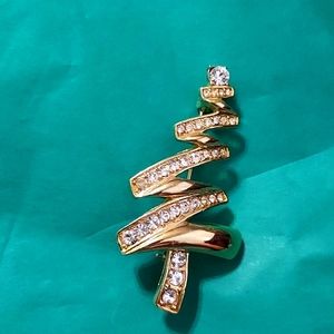 Monet Rhinestone Goldtone Christmas Tree Brooch Pin